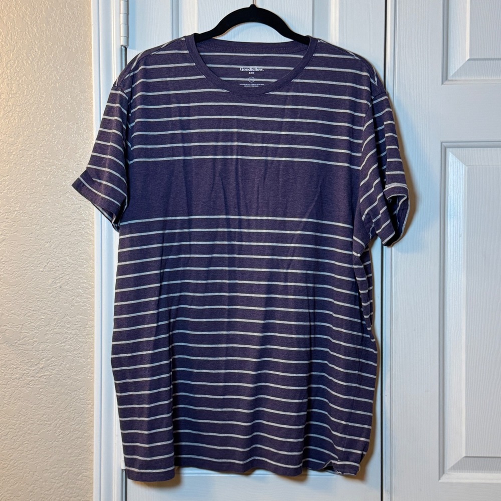 Goodfellow & Co Men's Purple/White Striped Crew Neck Short Sleeve T-Shirt XXL